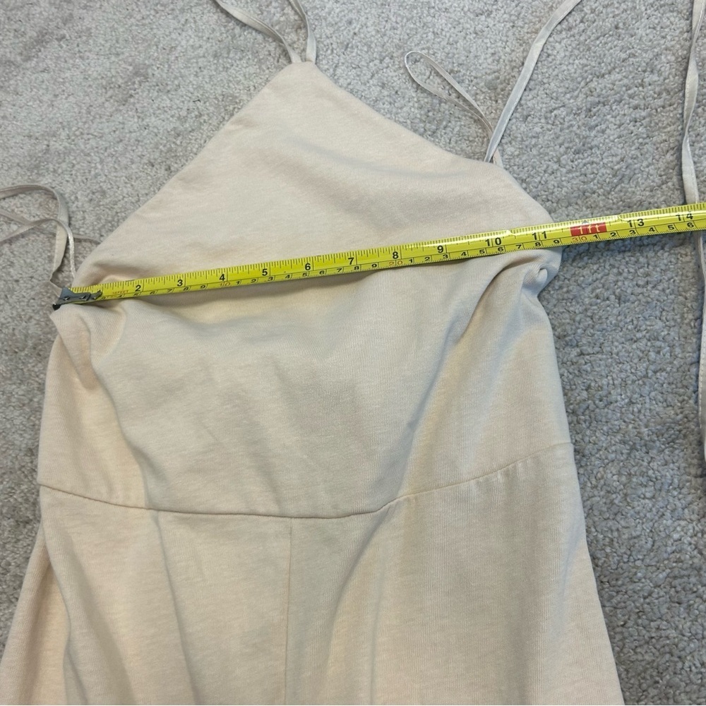 Zara beige cream ruffle frill halter top wide leg jumpsuit 100% cotton S NWOT - Picture 14 of 16